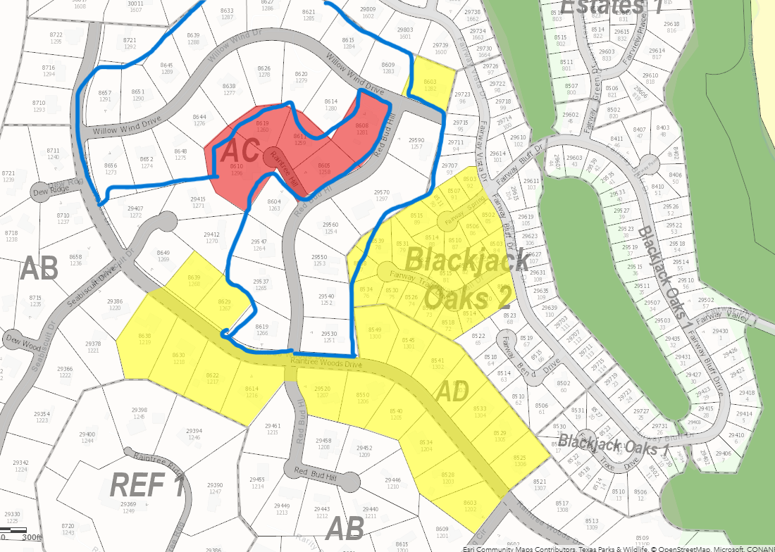Map of November 13 14 Red Bud Hill and Willow Wind service outage area